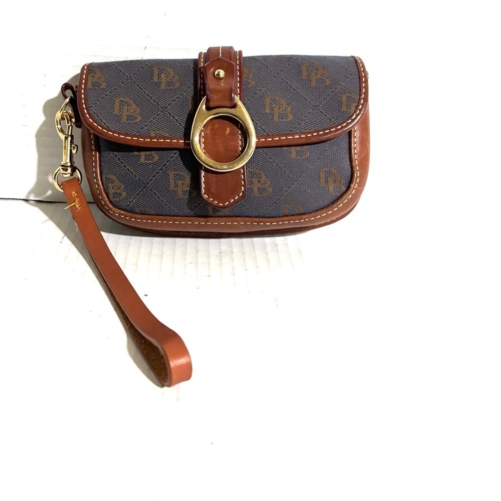 Dooney & Bourke DB signature pint canvas Blue and Brown Wristlet